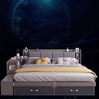 Nouveau Lit Gain de Place de Chambre à Coucher Ensemble Complet Designs Tatami Moderne Luxueux avec Rangement, Cadre King Size, Queen ou Double