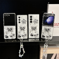 Étui de téléphone élégant et stylé noir et argenté avec strass papillon pour Samsung Galaxy Z Fold 7, coque avec dragonne perlée pour Z Flip 7-3