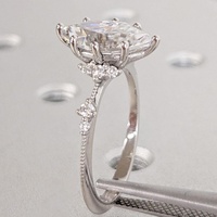 Bague de fiançailles 2 carats en or massif 14K/18K avec diamant de laboratoire taille marquise et trois pierres latérales rondes, certifiée IGI CVD/HPHT, personnalisable