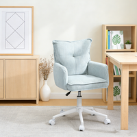Fauteuil de bureau pivotant en velours côtelé avec accoudoirs intégrés et dossier matelassé, base blanche, idéal pour salon de beauté, bureau ou coiffeuse