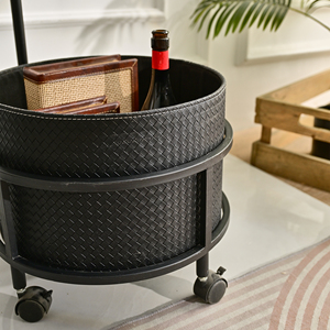 wholesale accent <b>round</b> black wood metal <b>coffee</b> <b>table</b> with wheels - Product Image 6