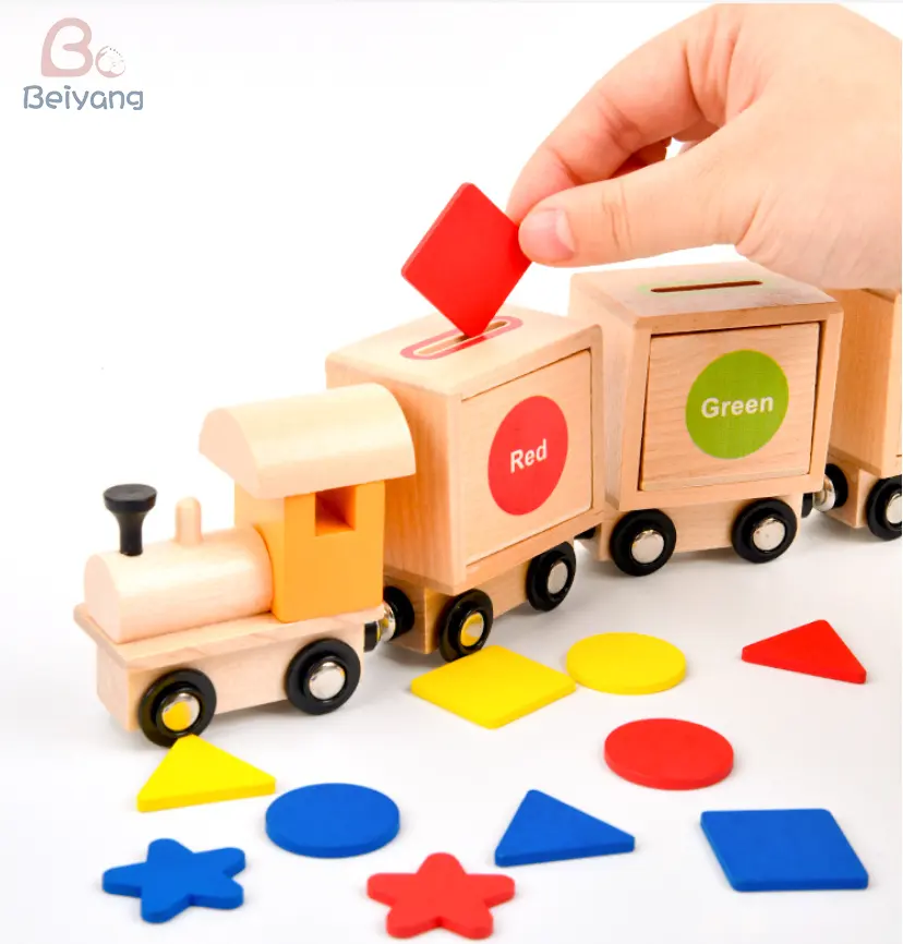 Set kereta magnet kayu Montessori, mainan edukasi yang cocok warna untuk anak-anak, mainan belajar interaktif