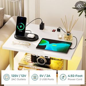 Mesa de <span class=keywords><strong>Noche</strong></span> Metálica LED con Estación de Carga y Puertos USB, Blanca, 2 Cajones, Mesa Auxiliar Moderna - Mesa de <span class=keywords><strong>Noche</strong></span> Personalizada - Product Image 4