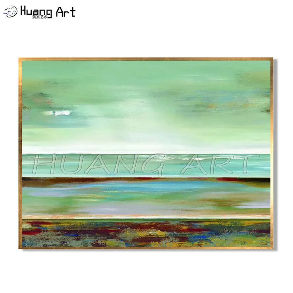 Handmade Abstract Green Landscape Painting on Canvas Hand-painted Modern Seascape Oil Painting for Wall Decor Fresh Picture