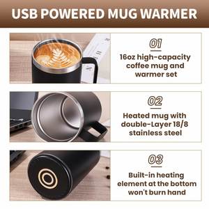 Ensemble de tasses chauffantes pour bureau 500 ml, base en acier inoxydable 304, couvercle en PC, tasse thermos chauffante à boire directement, électronique pour café - Product Image 5