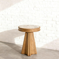 Table basse circulaire moderne avec plateau en marbre poli et structure en bois massif pour l'ameublement de la maison