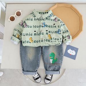 Ensemble de vêtements décontractés pour garçons de style nouveau - Costume décontracté à manches longues avec chemise à motif de dinosaure pour le printemps et l'automne pour enfants - Product Image 5
