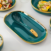Juego de Vajilla de Porcelana y Cerámica de 6 Piezas, Estilo Nórdico Minimalista, con Borde Dorado y Diseño de Mármol Verde, Apto para Horno, Vajilla Sostenible