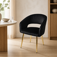 Chaise de salle à manger moderne en velours noir DM avec accoudoirs et pieds en métal doré pour hôtel, restaurant, vente en gros