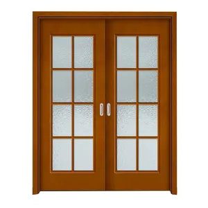 Puerta principal de madera para baño y cocina, puerta corredera de vidrio con inserto