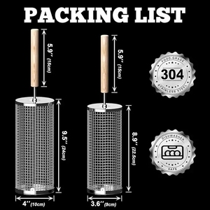 2 uds. De cestas para parrilla anidada con mango de madera extraíble, red para asar rodante de acero inoxidable 304, accesorios esenciales para barbacoa, herramientas - Product Image 2