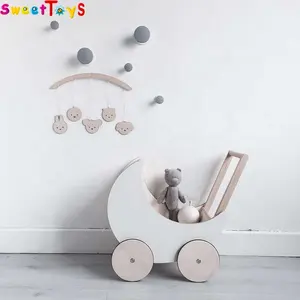 Baby Wooden Walker Car Push Doll Stroller Toy Classic wooden doll's buggy,Wooden Baby Learning Walker Toddler Toys