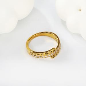 แหวนสแตนเลสสตีลขายส่ง แหวนพลอยหินธรรมชาติ ชุบทอง 18K รูปไข่ ประดับเพชรซิคอนทรงหนา สไตล์โรมัน แหวนดิจิตอลสำหรับผู้หญิง - Product Image 3