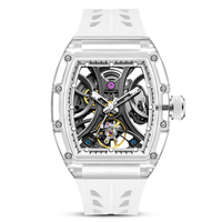Montre mécanique squelette de luxe sportive en promotion pour homme, boîtier transparent en polycarbonate, bracelet en silicone, montre-bracelet automatique pour jeune homme
