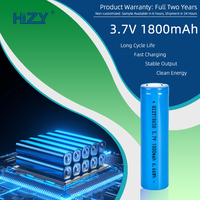 Batterie Li-ion rechargeable HIZY 18650 3.7V 1800mAh 4.44Wh, vente en gros usine, 500 cycles, connecteur personnalisé disponible
