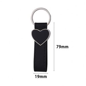 Custom Logo Blank Plain Metal Keyring PU Leather <b>Black</b> Keychain Accessories Wholesale for Cars - Product Image 3