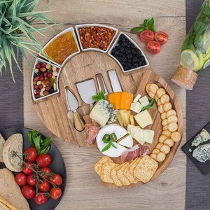 Rotating Solid Wood <b>Cheese</b> Board <b>Set</b> With Serving <b>Knives</b> Natural Color Acacia Wood For Picnic And Party Use - Product Image 1