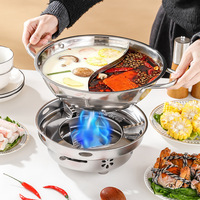 Réchaud à alcool en acier inoxydable pour fondue chinoise, avec double couvercle en verre, chauffage coupe-vent, pour usage domestique
