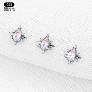 Clous d'oreilles en titane G23 en forme de goutte d'eau et étoile, zircon 5A, bijoux de piercing, cadeau - Product Image 3