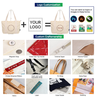 Tas Tote Kanvas Tebal dengan Logo Kustom 36*10*30cm Tas Bahu Luas untuk Perjalanan Sehari, Piknik, dan Liburan Akhir Pekan