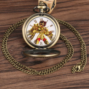 조디악 나이츠 애니메이션 쿼츠 포켓 워치 체인 포함, 빈티지 브론즈 펜던트 목걸이, 코스프레 액세서리 팬을 위한 수집용 선물 - Product Image 2