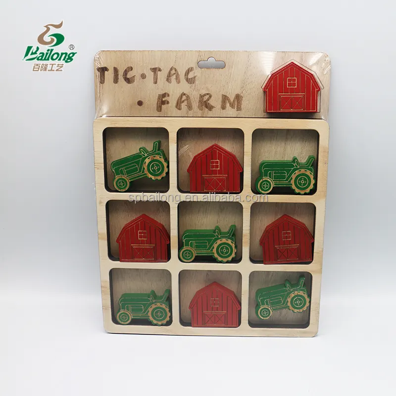 Juego clásico hecho a mano niños juguete forma animal madera rústica Tic Tac toe juegos de mesa