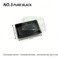 Barquette alimentaire noire de luxe japonaise jetable pour sushis avec couvercle transparent en PET, plateau d'emballage en plastique épaissi pour le sucre