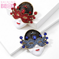 Broche de máscara de Venecia vintage con diamantes de imitación, broche de fiesta de esmalte de cristal colorido para mujer, decoración de boda y carnaval