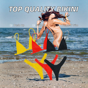 Ensemble de bikini pour femmes avec logo personnalisé OEM, micro-soutien-gorge triangle, string, maillot de bain respirant à séchage rapide, vêtements de plage tricotés pour femmes - Product Image 2