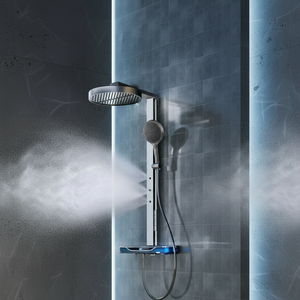 Ensemble de robinetterie de douche thermostatique intelligente Yake avec LED, design moderne brossé, fonction pluie et massage, <span class=keywords><strong>grand</strong></span> rangement, valve entièrement en céramique, pour extérieur et hôtels - Product Image 1
