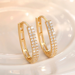 Orecchini a Cerchio a Forma di U in Stile Francese per Donne, Gioielli Geometrici Scintillanti alla Moda - Product Image 1