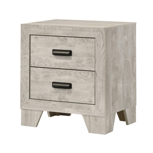 Mesita de noche transicional de 2 cajones con acabado en madera blanqueada y herrajes metálicos, muebles para dormitorio - Product Image 1