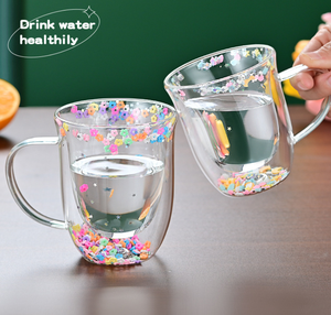 Wholesale Insulated Layer Flowers Coffee Cup Double Walled Glass Mug Handle Anti-Scald Mugs <b>Dried</b> Heat Insulation - Product Image 1