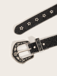Ceintures Western noires gaufrées personnalisées pour boucle Outillage à la main Matériau en alliage de PU pour ceintures de cowboy en jeans - Product Image 5