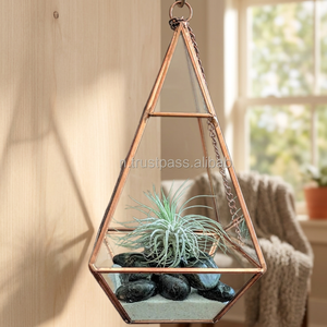 Terrario Geométrico de Vidrio Chapado en Oro, Maceta Colgante para Suculentas, Diseño Moderno y Minimalista para Plantas de Interior - Product Image 3