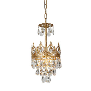 Lustre en cristal finition or, base d'ampoule E26, LED blanc chaud 3500K, hauteur réglable, intensité variable, luminaire suspendu rond pour salon - Product Image 1