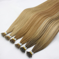 100 helai cincin Nano Tautan mikro rambut manusia ekstensi pirang alami manik mikro Loop pra-bonded Remy rambut lurus Eropa