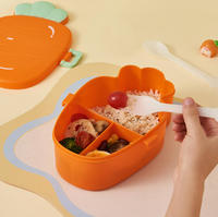 Boîte à lunch en plastique pour enfants en forme de carotte, avec compartiments, compatible micro-ondes, et boîte bento étudiante mignonne à motif de dessin animé avec couvercle