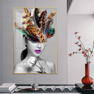 Une <span class=keywords><strong>femme</strong></span> dans une coiffe à plumes Wall Art Decor <span class=keywords><strong>Toile</strong></span> conçue <span class=keywords><strong>sur</strong></span> <span class=keywords><strong>toile</strong></span> Poster <span class=keywords><strong>Peinture</strong></span> pour la décoration <span class=keywords><strong>de</strong></span> la chambre et <span class=keywords><strong>de</strong></span> la maison - Product Image 1