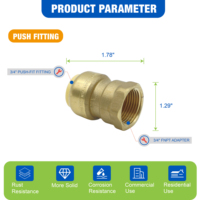 Adaptateur KING SMART 3/4'' Push Fit FNPT en laiton à faible teneur en plomb, raccord de plomberie UPC NSF pour eau chaude et froide (Livraison gratuite aux États-Unis et au Canada)