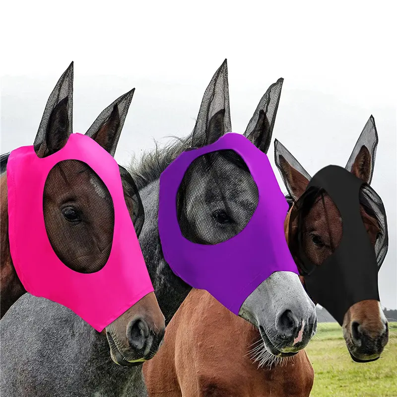 2021 नया घोड़ा देखभाल उत्पादों सुपर आराम हार्स फ्लाई मुखौटा लोच फ्लाई हार्स कान के लिए यूवी संरक्षण के साथ मुखौटा