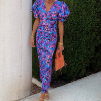 Robe plissée midi personnalisée, col en V, manches bouffantes, imprimé floral, taille ajustée, pour soirée, vacances, rendez-vous, élégante, marque privée, faible MOQ