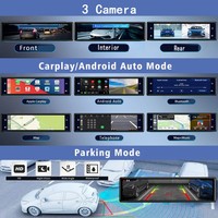 Cámara de Coche con 3 Cámaras, Triple Vista Frontal, Trasera y Derecha, 1080P, Espejo Retrovisor, DVR con GPS, Carplay y Android Auto, WIFI, Aplicación para Teléfono