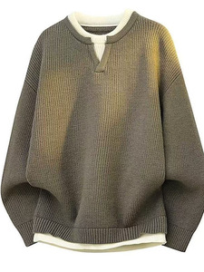 Custom Men Textured Knit Sweater Embroidery Logo Loose Fit Pullover Crew Neck Casual Fall Winter <b>Jumper</b> - Product Image 1