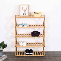Supports et étagères de rangement pliables à 5 niveaux en bambou de style américain, réglables en hauteur, pour chaussures, vente en gros pour la maison