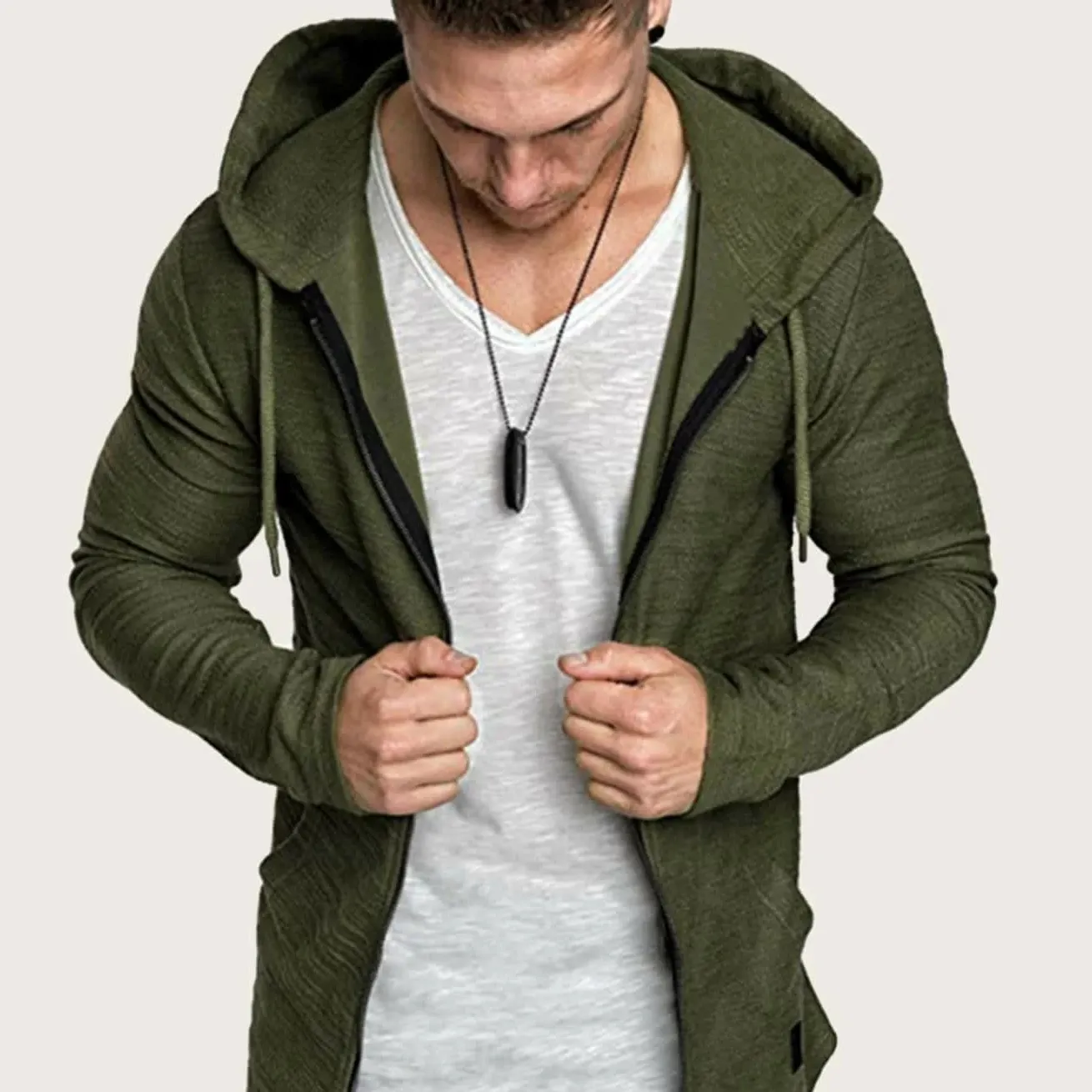 custom long sleeve printed oversize pullover hoodies curved Hem Zip Up Drawstring Hooded Sweatshirt for men