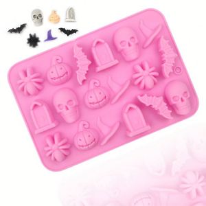 Moule en silicone pour chocolat et bonbons en forme de squelette et d'araignée, pour Halloween, fabrication artisanale, décoration, réutilisable, en résine, OEM/ODM - Product Image 1