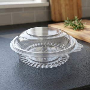 Boîte à charnière ronde en PET transparent avec couvercle dôme et fermeture inviolable, capacité 500 ml / 16 oz, gamme de charnières rondes - Product Image 1