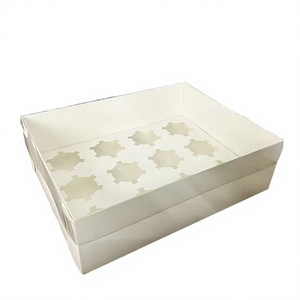 IMEE Easy Folded Recycled Materials Coated Paper Clear Lid Cupcake Box 12/24 Hole <b>Square</b> Round Inserts - Product Image 2