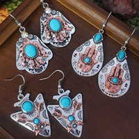 Boucles d'oreilles pendantes Western Boho en métal bicolore, turquoise, oiseau de la pluie, flèche, Hamsa, style vintage Cowgirl pour femme